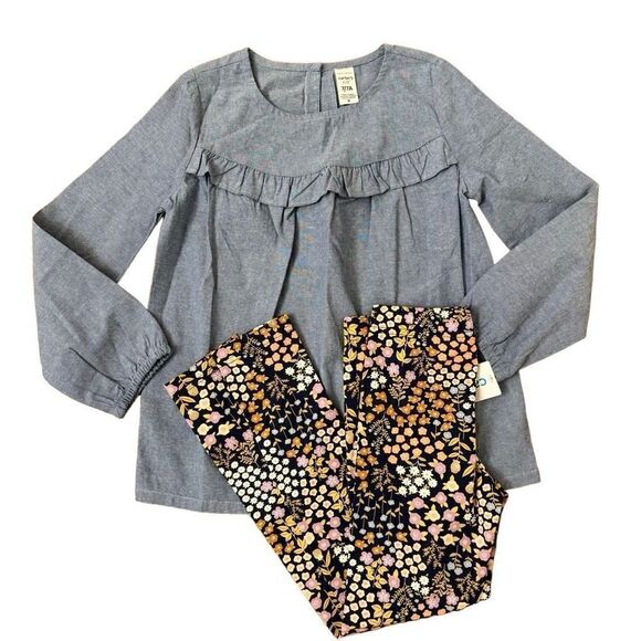 Carter’s NEW Chambray Top & Floral Leggings Ser Size 7 - Picture 1 of 6